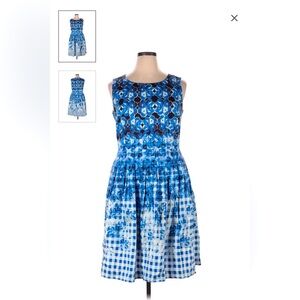 Talbots blue floral gingham checked dress in size 2.